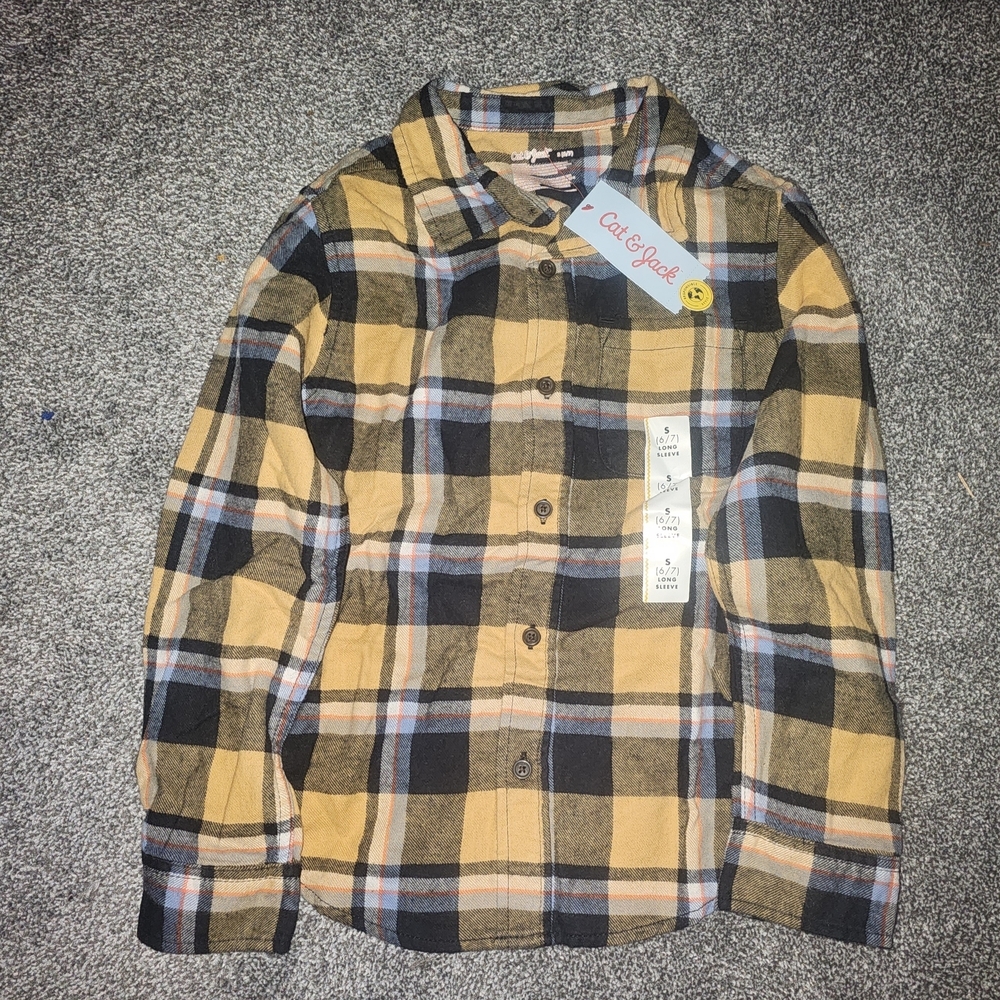 Cat & Jack Yellow and Black Casual Button Down Shirt